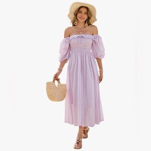 Lavender Off the Shoulder Ruched Dress